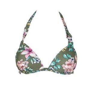 NWT Hula Honey Tropical Romance XS Green Floral Wireless Bra Bikini Top #89453